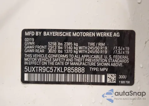 2019 BMW X3 xDrive30I from USA, damaged, VIN 5UXTR9C57KLP85888